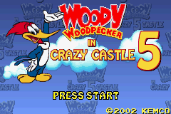 Woody Woodpecker in Crazy Castle 5 title screen for GameBoy Advance